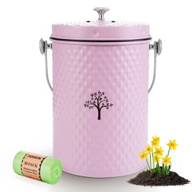 ARC Countertop Compost Bin Kitchen,Odor Resistant Indoor Compost Bin with Lid Pink