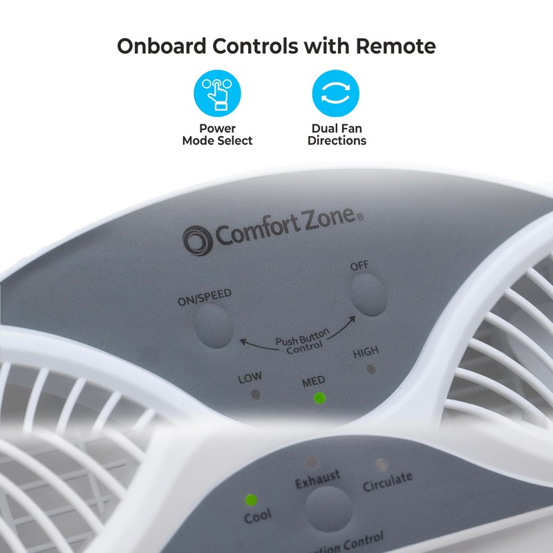 Comfort Zone Twin Window Fan with Remote Control, Removable Cover,