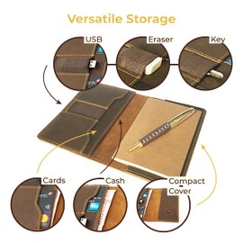 Leather Field Notes Cover, Moleskine Cahier Journal Cover | Handmade Vintage Leather Cover for 3.5" x 5.5" Brown Pocket Field Notebook & Small Notepad | Incl Pen + Field Note Booklet Pen Card Holder