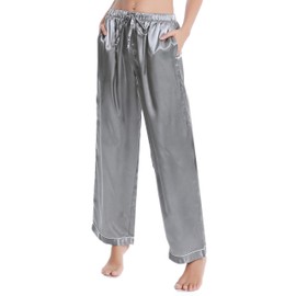 Lavenderi Women’s Silk Satin Pajama Pants, Long Sleep Pants with Drawstring (Silver Grey, Medium)