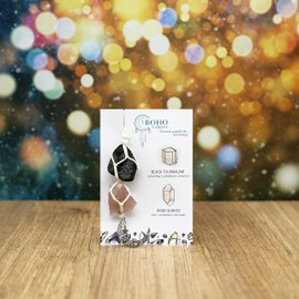 BOHO GARDEN Crystal Hanging Car Charm - Rear View Mirror Hanging Car Accessories for Women, Moon Decor Hanging Ornament, Witchy Gifts and Healing Stones - Black Tourmaline & Rose Quartz