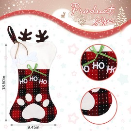 Christmas Stockings for Pet Dog Cat, 18'' Black Red Buffalo Plaid Christmas Stockings Hanging Ornament Dog Bone Christmas Stockings Plush Fireplace Hanging Stocking for Dog Christmas Holiday Xmas Gift