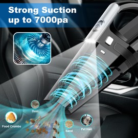 DRECELL Car Vacuum, Portable Vacuum Cleaner with Powerful 7000PA Suction, DC 12V Power 16.4Ft Cord Wired Vacuum Cleaner, LED Light, Car Accessories for Men/Women, Black