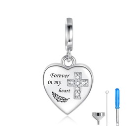 zaxsj - Abalorio de urna de plata de ley para cenizas de cremación para mujer, ajuste de pulsera, colgante de abalorio de corazón, recuerdo conmemorativo, collar de urna de cremación, joyería para ser