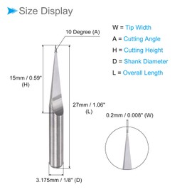 CoCud Carving CNC Router Bit 0.2mm Tip Width 10 Degree Angle 3.175mm Shank Carbide Solid 2 Flute Blade V-Groove Carving Bits (Application: For Wood Acrylic Plastic) 4 Pieces