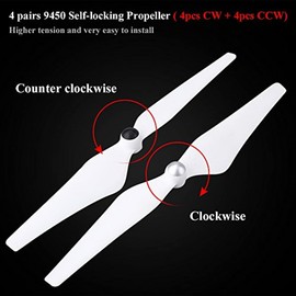 Ezweiji Quadcopter Propeller Set, Durable, Eco-Friendly, Non-Toxic, 8 Pieces (4x CW + 4x CCW) - Self-Locking Blades - for DJI Phantom 1/2/3/3PRO/FC40/E300 - Dynamic Balance Test Passed
