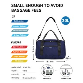 ECOHUB 16'' Personal Item Bag Small Duffel Bag with Shoulder Strap Foldable Travel Bag Travel Essentials Weekender Bag Overnight Bags Gym Bag Hospital Bags for Women and Men (Blue)