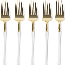 Blue Sky Infinity Flatware Gold & White Dinner Forks - 20 Count | Chic Disposable Plastic Cutlery for Elegant Events and Parties