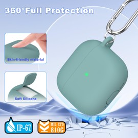 MHYALUDO for AirPods 4th Generation Case Cover 2024, Military Grade Soft Silicone Shock-Absorbing for AirPods 4 Case with Keychain & Cleaning kit, Pine Green