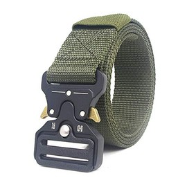 SENRISE Tactical Belt for Men Tactical Belt Heavy Duty Adjustable Military Nylon Belt with Quick Release Metal Buckle 125 x 3.8 cm (1 Piece, Multicolor), Army-green