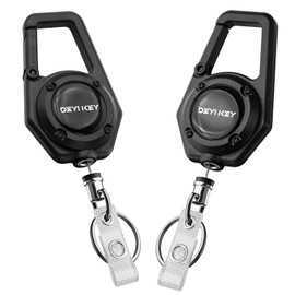2 Pack Retractable Keychain, Heavy Duty Carabiner Badge Holder, Tactical ID Badge Reel with 32” Steel Retractable Cord, Weight Capacity 10 oz. with Badge Strap and Key Ring（Black）