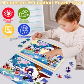 Kulveanju Holzpuzzle Kinder ab 3 4 Jahre - 5 Set 60 Teile Tier Dino Puzzle Kinder, Vorschule Lehrreiches Montessori Holzspielzeug, Steckpuzzle Holz Spielzeug Geschenk für Kleinkind Jungen und Mädchen