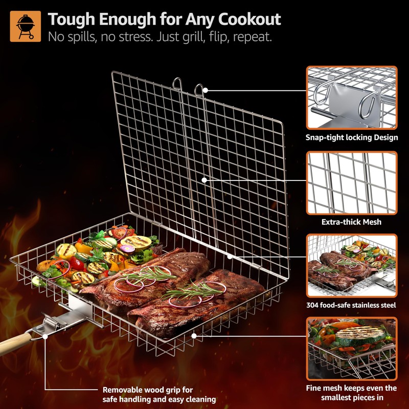 Sorbus Grill Basket - Stainless Steel Large Folding Barbecue Grilling