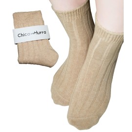 Chica Hurra Women's Socks, Made in Japan, Crew Length, 9.1 - 9.8 inches (23 - 25 cm), Same Color, 2 Pair Set, Rib Socks, beige
