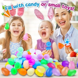 FORLINX 50Pcs Empty Plastic Easter Eggs - Party Decorations, Printed Shells, Fillable Basket Fillers Stuffers, Classroom Prize Egg Supplies Toy for Kids