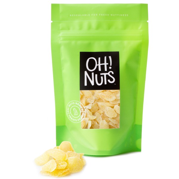 Oh! Nuts Ginger Candy | Chewy Gummies with Crystallized Sugar Candied Coating | For Snacking, Nausea, Morning & Motion Sickness | Resealable 2lb Bulk Bag of Certified Kosher Bits for Premium Freshness
