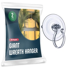 Christmas Wreath Hanger For Glass Front Door [Set of 2] Giant Suction Wreath Hanger, Hang Large or Heavy Wreaths Securely on Glass Doors and Windows up to 10 Lbs - Heavy Duty Wreath Holders - USA Made