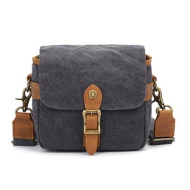Fahgaer Canvas SLR Camera Bag Mini Single Messenger Bags Waterproof Wear- Shoulder Photography Backpacks Dark Gray