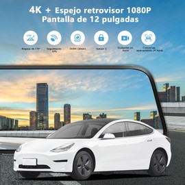 BJLBOJEY Dashcam con Espejo De 12 4k, Retrovisor con Camara para Automovil 2160p para Auto Y Carro, con Cámaras De Visión Delantera Y Trasera, G-Sensor, Visión Nocturna