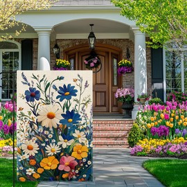 Spring Colorful Floral Garden Flag 12x18 Inch Double Sided Welcome Summer Small Daisy Flower Yard Outdoor Flag House Holiday Outside Decoration Burlap