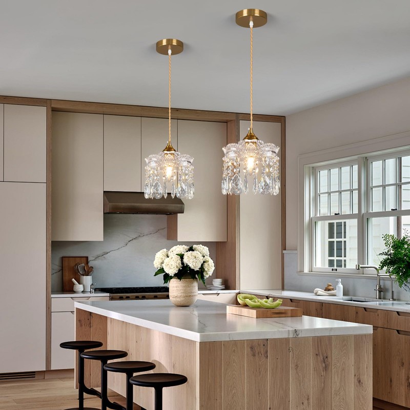 JXJYHL Brass Vintage Glass Pendant Light Crystal Pendant Lights Kitchen