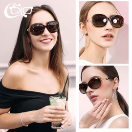 CGID Sunglasses Womens Ladies Polarised Retro Designer Sun Glasses Brown Big Frame Oversized Shades UV Protection Goggles Rhinestones Brown Gradient Lens