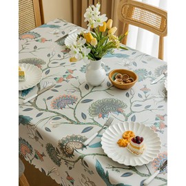 LIVETTY Wipe Clean Table Cloth, Fabric Table Cloth Rectangle Table 135x200cm, Waterproof Oil-Proof Coating, Washable Fabric Table Cover for Kitchen and Dining Room (Bird & Flowers)