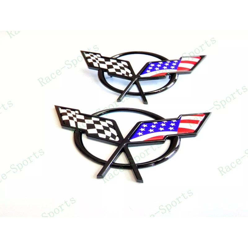 AUTO 2PC Black Front & Rear Deck Lid Cross Blue