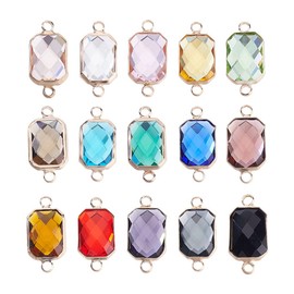 AHANDMAKER 15Pcs Grade A Rectangle Birthstone Crystal Links, 15 Colors Gold Plated Glass Connector Pendants Birthstone Connector Charms with Double Loop for Bracelet Necklace Earring Jewelry Making