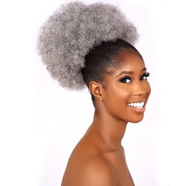 CECINILL Afro Puff Drawstring Ponytail with Bangs ponytail extension for black women Short Curly Clip in Wrap Updo Hairpiece(51#) (No bangs, 51#)