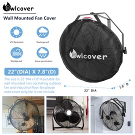 Owlcover Wall Mounted Non Oscillating Fan Cover 18-21 Inch Heavy Duty 600D Waterproof Dustproof Industrial Outdoor Fan Protector Black (Cover Only)