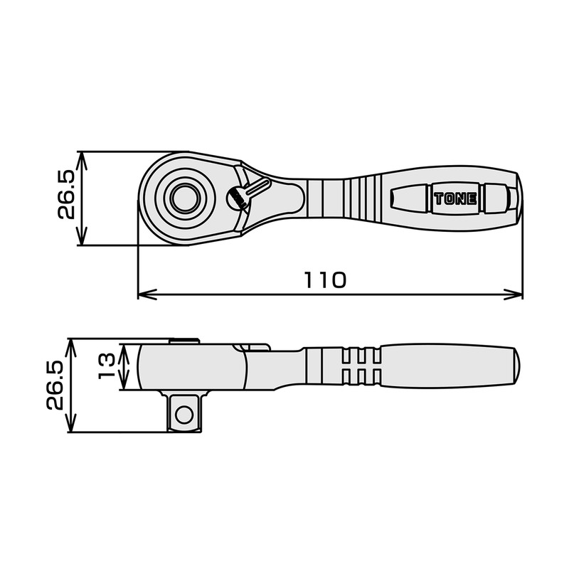 TONE Short Ratchet Handle (Hold Type) RH3HS Drive Angle 0.37