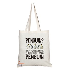Coralgraph Inc TB305 Penguins Can't Fly. I Can't Fly. Therefore. I Am A Penguin Novelty Present Gift Printed Eco-Friendly Stylish Long Handled Tote Shoulder Bag