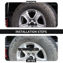 Hoolcar Spare Tire License Plate Relocation Bracket Holder for 2007-2021 Jeep Wrangler JK JKU JL JLU, Black