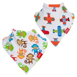 Nuby 2-pk Dribble Catcher Bandana bibs, Super Absorbent Drool Bib with Soft Comfort Neckline, Boy