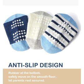 Baby Non Slip Grip Ankle Socks, 12-Pack [Cartoon] Sticky Slippery Cotton Crew Socks for 1-3/3-5 Years Old Infants Toddlers Kids Boys Girls Crawling Unisex Ankle Socks Non Skid Sole for Babies Boy Girl
