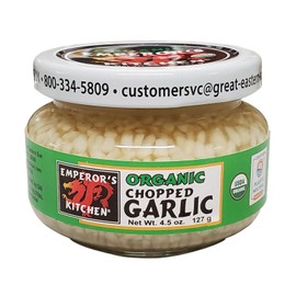 Emperor's Kitchen Organic Chopped Garlic, USDA Certified Organic, Vegan, Ready to Use, 4.5 oz jar