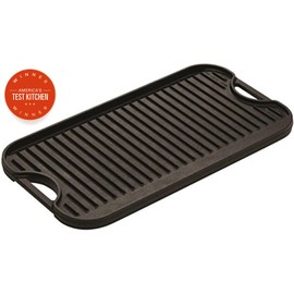 Lodge 20 x 10.44 Inch Pro-Grid Reversible Cast Iron Grill/Griddle – Double Burner Cookware, Pre-Seasoned, Non-Toxic, Made in USA, For Stovetop, Oven, Grill & Campfire