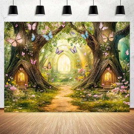 Enchanted Forest Backdrop Fairy Tale Enchanted Magic Garden Wonderland Floral Butterfly Background for Kids Girl Baby Shower Birthday Party Decoration Studio Photography Banner Booth Props