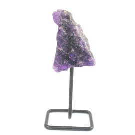 Jet Raw Cluster Stone Metal Stand Healing Crystals Stone for Home Office Decoration Small 4.5-5 Inch Tall (Amethyst)