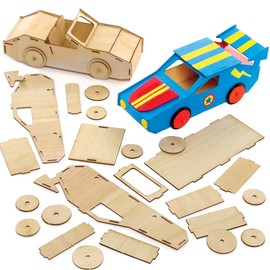 Baker Ross FE625 Racing Car Woodcraft Kits - Pack of 2, Wooden Crafts for Children to Decorate and Display, Kids Educational Activity