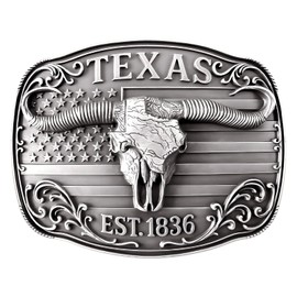 GRAERRY Cowboy Belt Buckle for Men Women Vintage Western Rodeo Texas Map 1836 Longhorn bull Belt Buckle Gift for Dad Cowgirl (004 Grey Texas 1836)