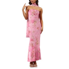 MSBESYOR Women Floral Maxi Dress with Scarf Party Club Homecoming Cockatail