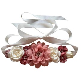 Luoyunna Baby Shower Sash for Mom Flower Maternity Sash Pregnancy Belt for Gender Reveal (Dusty Pink)