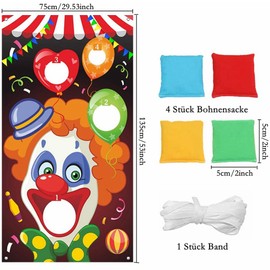 Kiwochy Clown Party Throwing Game with 4 Beans Bags Clown Banner Carnival Games Circus Birthday Decoration Banner Sandbag Throwing Game Children Outdoor Throwing Game for Family Reunion Price Games