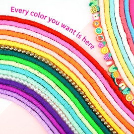 Paodey 12000 Pcs Clay Beads for Bracelet Making, 48 Colours 3 Boxes, Jewellery Making Kit Polymer Spacer Preppy Heishi Beads and Elastic Strings