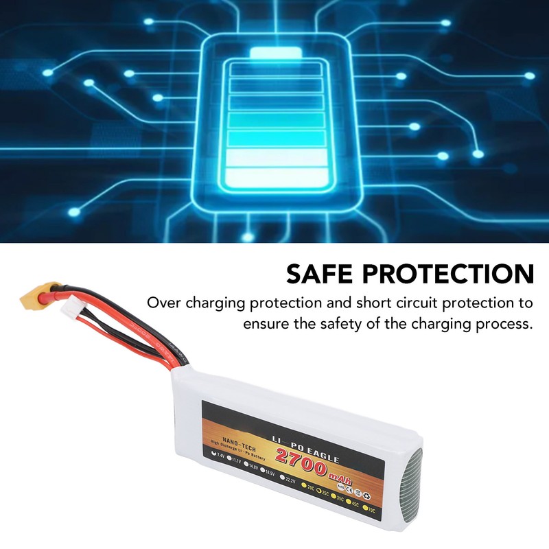 7.4V 2700mAh 2s 25C LiPo Battery Lightweight Long Lasting Use