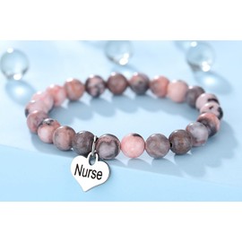 YATOJUZI Gifts for Nurse,Nurse Thank You Appreciation Birthday Gifts for Nurses,8mm Natural Crystals Round Beaded Heart Bracelets