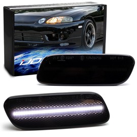 iJDMTOY Black-Out Smoked Lens 30-SMD Xenon White Full LED Strip Front Bumper Side Marker Light Kit Compatible With Lexus 1992-2000 SC300 SC400, Replace OEM Amber Front Sidemarkers