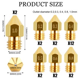 MK8 Extruder Nozzles, 3D Printer Nozzles, 0.2 mm, 0.3 mm, 0.4 mm, 0.5 mm, 0.6 mm, 0.8 mm, 1.0 mm, Brass Extruder Nozzles Set with 5 Cleaning Needles, 3D Printer Accessories for Creality Ender 3 Series